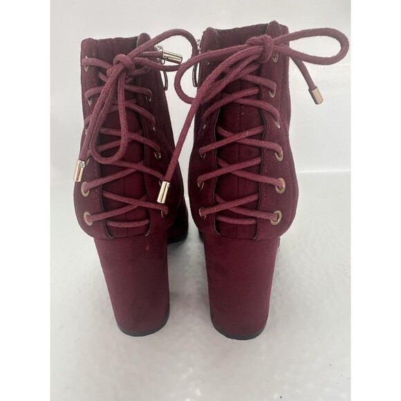 Limelight Burgundy Ankle Booties Women’s 9 Block Heel Side Zip Lace Up Back - Picture 4 of 5
